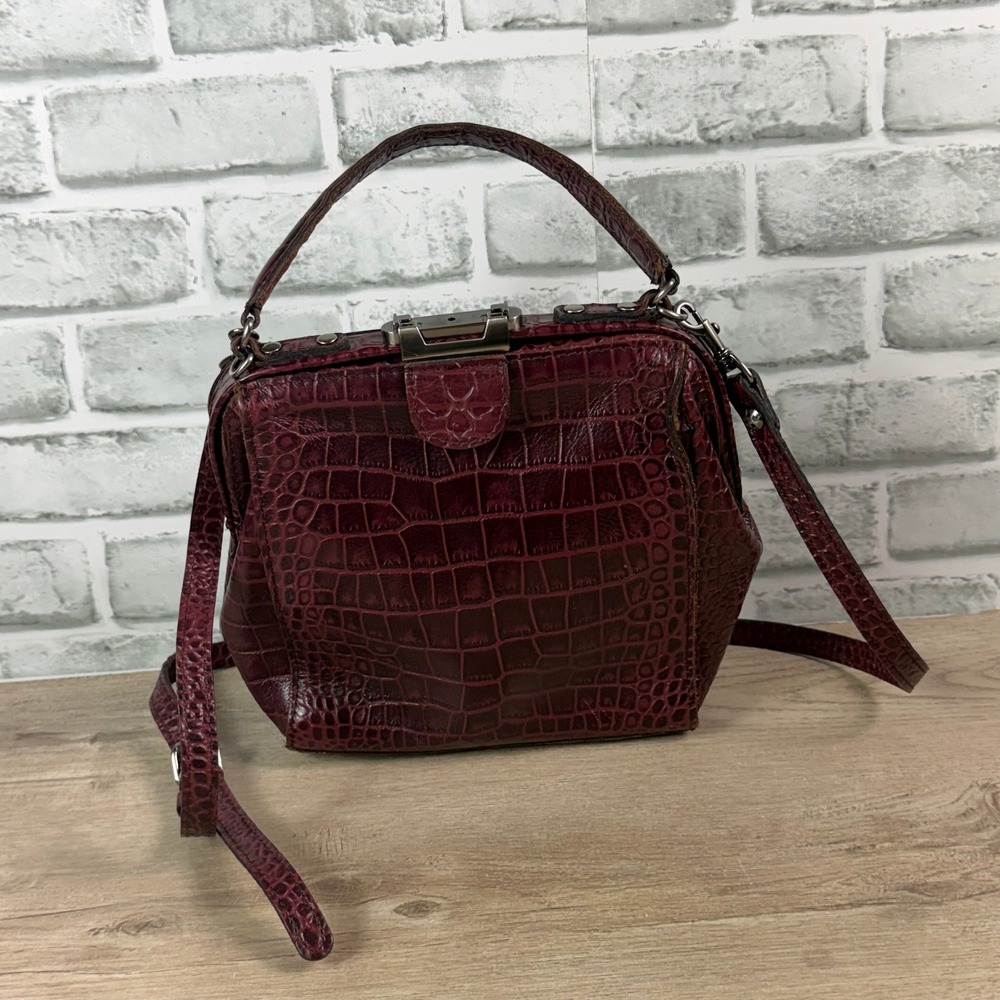 Patricia Nash Handbag Cassini Frame Croc Embossed Leather Burgundy Womens OS
